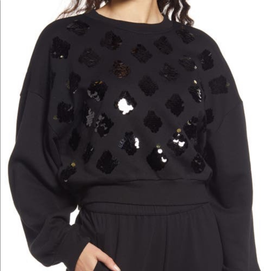 Open Edit Size Xs Black Crop Sequin Sweater